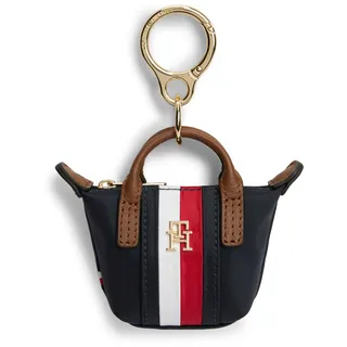 Taschenanhänger TOMMY HILFIGER "TH CHARMS POPETTE NANO CORP", Damen, blau (dunkelblau, rot, weiß), Leder, Nylon, Taschenanhänger Taschenanhänger, Damen Schlüsselanhänger, Bag Charm mit TH-Logo