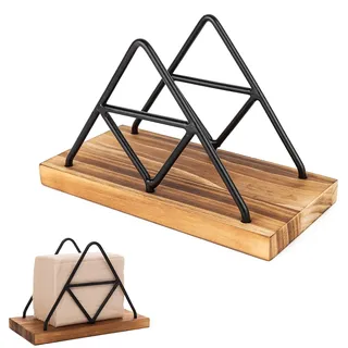 Eruceky Serviettenhalter Holz Vintage - Dreieckiger Serviettenständer für Arbeitsplatte, Küche, Esstisch, Esszimmer (Schwarz)