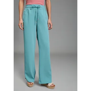 Schlupfhose LAURA SCOTT, Damen, Gr. 44, N-Gr, blau (blaugrün), Web, Obermaterial: 100% Polyester, unifarben, bequem lang, Hosen Schlupfhose, weite Hose, mit Gummizug am Bund, mit Schlitz am Beinabschluss