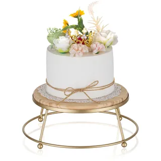 NUPTIO Tortenständer Cupcake Display Holz: 21cm Tortenstützen Stützen Kuchenständer Rund Cake Stand Gold Metall Rahmen Tortenretter Verkaufsständer Podest Pedestal Babyparty Weihnacht