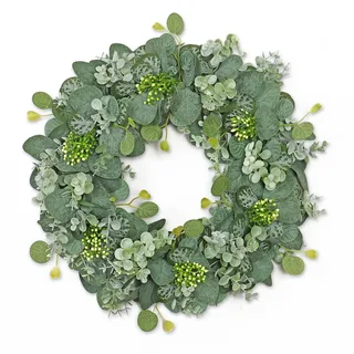 UXORSN Kranz für Haustür 46cm Künstliche Eukalyptus Türkranz Frühlings Sommer Deko Grünkranz mit Beeren Grüner Blatt Willkommen Kränze Türkranz Ganzjährig für Wände Fenster Bauernhaus Türdekoration