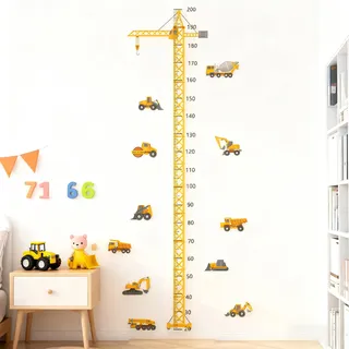 HDFHDF 1 Set Messlatte Kinder Wandtattoo Höhenmessung Cartoon Bagger Engineering Flotte Kinderzimmer Wohnzimmer Heim Wanddekoration Wandaufkleber Wachstumsdiagramm Messung 20-200cm
