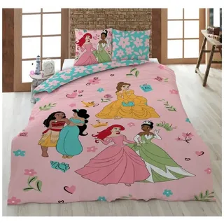 Aymax Wende Bettwäsche-Set Disney Prinzessinnen 100% Baumwolle, Bettbezug 135 x 200 cm, Kissenbezug 80 x 80 cm