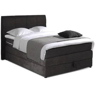 Mivano Hotspot Boxspringbett mit Durchgehender H3-Matratze, Bettkasten und Topper, Flachgewebe, Dunkelgrau, Liegefläche 120 x 200 cm