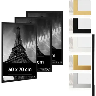 Estancia 3er-Pack Schwarze Bilderrahmen aus Kunststoff, 50x70 cm – 50 x 70 cm Rahmen mit Bruchsicherem Acrylglas – Moderner Fotorahmen für Wände und Tische