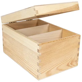 Creative Deco Aufbewahrungsbox aus Holz für CDs und DVDs | 16 x 24 x 14 cm | 3 Fächer | mit Deckel und ohne Griffe | nicht bemalt und nicht bemalt | Aufbewahrungsbox für Büro, Truhe Weihnachten