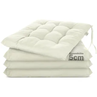 Brandsseller 4er Set Stuhlkissen 40x40x5 cm Sitzkissen Polster Stuhlauflage mit Haltebändern Dekokissen für Indoor Outdoor gesteppt - Weiß