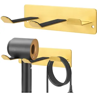 YOUGRIDDA Haartrocknerhalter Kabelhalter Haartrockner Halterung Ohne Bohren, 304 Edelstahl, Matte Finish, Wand Befestigtes Fönhalter-Gestell (Golden)