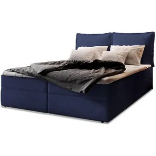 Masseno Boxbett Lente 140x200 cm mit Matratze und Topper - Blau , Holz , H2 + H3 , 140x200 cm , Schlafzimmer, Betten, Boxspringbetten