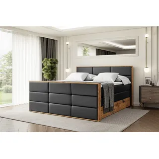 ALTDECOR Boxspringbett mit Matratze und Lattenrost, Topper, Fußteil,Polsterbett mit Bettkasten, Bett mit Stauraum H3- und H4- Matratze, Doppelbett -LOLLI1-Z KING-140x200 - Schwarz Kunstleder - Schwarz