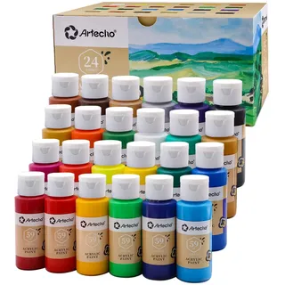 Artecho Acrylfarben Set 24x59 ml, Acrylic Paint Set, Wasserfest und Lichtecht, Schnell Trocknend, ideal für Leinwand, Papier und Stoffe.