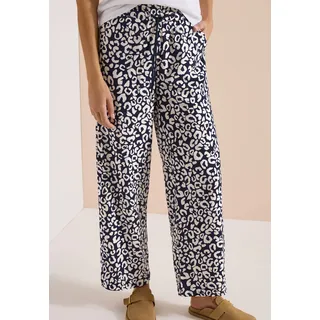 Stoffhose CECIL "Style Neele", Damen, Gr. L (42), Länge 30, blau (urban dunkelblau), Web, Obermaterial: 100% Viskose, loose fit lang, Hosen Stoffhose, Sommerhose im Loose Fit mit Leo-Print