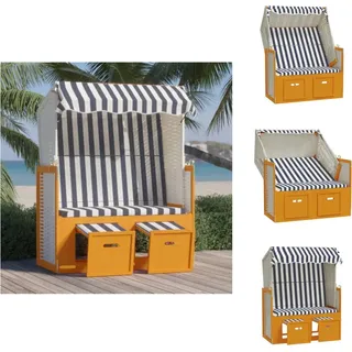 vidaXL Strandkorb mit Dach Poly Rattan & Massivholz Weiß & Blau - Sonnenliegen - Weiß
