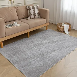 HARESLE Kurzflor Teppich Grau-60x120cm, Waschbar Teppich Wohnzimmer, rutschfest Teppiche Schlafzimmer, Dünner Wohnzimmerteppich, Chenille Weich Teppiche für Kinderzimmer Bettvorleger Küchen(Grau)