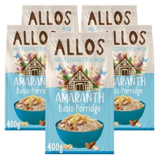Allos Amaranth Basis Porridge | Porridge ohne Zucker | Bio Porridge Natur | Bio Müsli | Haferflocken | Frühstücksbrei | Frühstückscerealien | vegan | 5er Pack (5 x 400g)