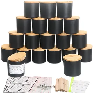 MILIVIXAY 20 Stück 118 g mattschwarze Glaskerzengläser mit Deckel und Kerzenherstellungs-Kits – Großpackung kleine leere Kerzengläser für die Herstellung von Kerzen – Gewürz-, Pulverbehälter
