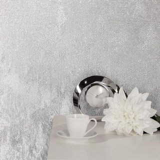 Crown Wallcoverings Alexis Texture Tapete M1386 – Vinyl, Metallisch/Glitzernd, einfarbig, silber