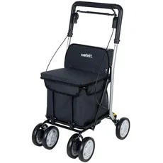 Carlett - Supermarkt-Einkaufswagen - Medizinisch geprüft - Sitz mit integrierter Rückenlehne - 4 Räder mit 3 Positionen - Kapazität 15 kg - Abnehmbare Tasche 29L - Farbe Schwarz
