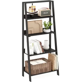 Furinno Ladder Bücherregal, 5-stufiges Leiterregal, Bücherregal, Ausstellungs-Aufbewahrungsregale, 13 x 23.6 x 53.5, für Wohnzimmer, Homeoffice, Schwarz-Espresso