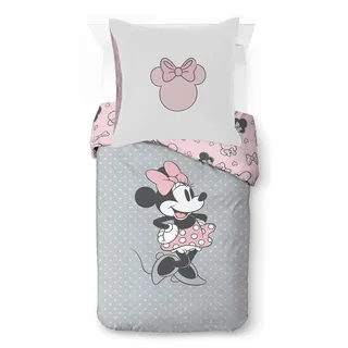 Kinderbettwäsche DISNEY "Disney Minnie Mouse Bettbezug-Set 135x200 cm + Kissenbezug 80x80 cm", grau, B/L: 137cm x 200cm, 1 Stk., 1 Stk., Washed Cotton, B/L: 80cm x 80cm, 2 tlg., Washed Cotton, Obermaterial: 100% Baumwolle, Bettwäsche, Kinderbettwäsche, 100 % Baumwolle, maschinenwaschbar, wendbar