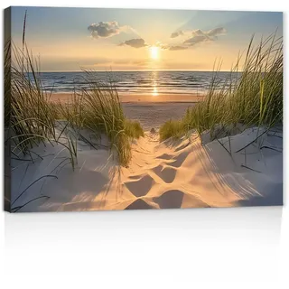 Leinwand Bilder mit Rahmen – Wandbild 30x40 cm 'Bild Strand Meer', Kunstdruck auf Leinwand Strandbilder auf Leinwand für Wohnzimmer oder Schlafzimmer Wandbilder Modern mit Haken und ohne Spuren Nägeln