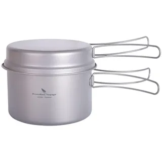 iBasingo Titan Topf Pfanne Set 1200ml & 500ml Camping Kochgeschirr Outdoor Schüssel Set Leichte Koch Mess Kit mit Klappgriff Küchen Utensilien Campingausrüstung für 1 Personen 2 Stücke/Set Ti2110C