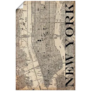 Artland Wandbild "New York Karte Straßen Karte Grunge" Amerika 1 Stk. tlg. als Leinwandbild, Poster in verschied. Größen, farbe bild(er): naturfarben