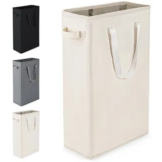 Virklyee tragbarer, faltbarer Wäschekorb aus Oxford-Stoff, 45 l, 39 x 19 x 61 cm, Beige, für Waschküche, Schlafzimmer und Badezimmer