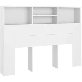 vidaXL Kopfteil mit Ablagen, 140/19/103,5 cm, aus Holzwerkstoff, in Weiß , 19x103.5x140 cm , Bett-Kopfteile