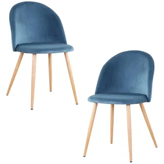 GrandCA Home 2er Set Esszimmersessel, 2er-Set Samt Esszimmerstühle mit Eisenbeinen in Holzoptik, vielseitig für Büro, Café, Küche, Wohnzimmer, Schlafzimmer (Blau,2)