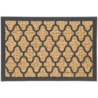 Relaxdays Fußmatte Gummi & Kokos, Fußabtreter 40x60 cm, Antirutsch-Rückseite, Türvorleger innen & außen, Natur/schwarz