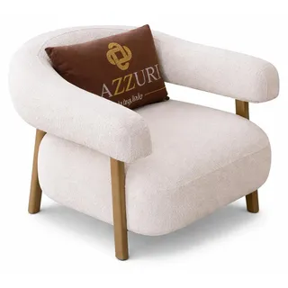 Wohnzimmer Set Modern Weiß Orange Sofa Couch Bergère Pouf Stoff Holz - Weiß