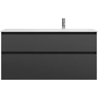 burgbad Lin20 Mineralguss-Waschtisch Weiß Glänzend rechtsbündig inklusive Waschtischunterschrank, 2 Auszüge, 1220x495x612mm, SGHX122RF5381C0001, Farbe: Dunkelgrau Matt