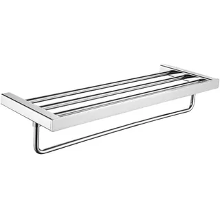 Ibergrif Plinto, Eckig 60CM Handtuchhalter mit Ablage, Multi-Badetuchhalter zur Wandmontage, Regal Handtuchstange, Messing, Chrom
