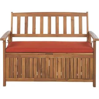 BELIANI Gartenbank Akazienholz mit Stauraum und Auflage terracotta 120 cm Gartenmöbel Garten Terrasse Wintergarten - Braun, Rot
