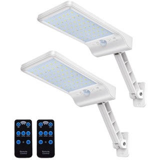 COLBOR Solarlampen für Außen mit Bewegungsmelder, 56LED Wandleuchte Aussen Solar mit Fernbedienung 3 Modi IP65 Wasserdicht 6500K 2200mAh 2Pcs Solarleuchte Weiß, Solarlampen-Außen-Solar-LED-Strahler