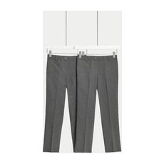 Girls M&S Collection 2pk Girls' Easy Dressing School Trousers (3-18 Yrs) - Grey, Grey - 7-8 Years