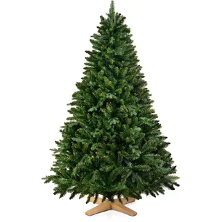 merry tree Weihnachtsbaum 180cm großer Weihnachtsbaum Spritzguss Mix aus naturgetreuem PE - mit massivem Holzfuß - schwer entflammbar - Tannenbaum künstlich - Nordmanntanne