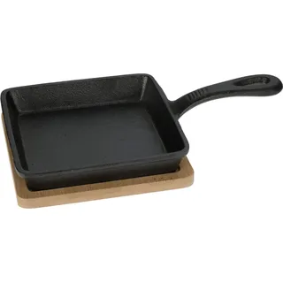 Excellent Houseware Tapas-Servierpfanne, Gusseisen/Bambus, 24 x 14 x 3,4 cm, schwarz/braun - Schwarz