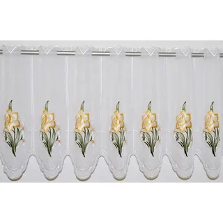 Stickereien Plauen Scheibengardine »Narzisse« Durchzuglöcher 1 Stk. tlg. veredelt mit echter Plauener Spitze Stickerei, weiß