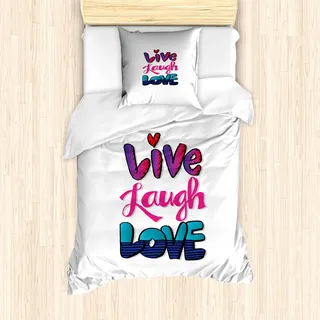 ABAKUHAUS Lebe Lache Liebe Mantele, Vintage Design, Milbensicher Allergiker geeignet mit Kissenbezügen, 135 cm x 200 cm - 80 x 80 cm, Mehrfarbig