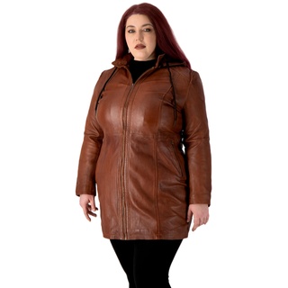 URBAN 5884 Damen Lederjacke für Übergrößen KATE, Mantel für die kurvige Figur aus echtem Lammfell, strapazierfähige Lederjacke, geeignet für die Zwischensaison, Cognac, 50