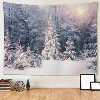 JOTOM Weihnachten Wandteppich, Mehrzweck Wandbehang aus Stoff Christmas Wandkunst Poster Weihnachtsdeko für Wohnzimmer Schlafzimmer Wohnheim Büro Wanddeko, 150x130cm (Wald)