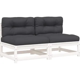 vidaXL Gartensofas ohne Armlehnen mit Kissen 2 Stk. Weiß Kiefernholz - Grau