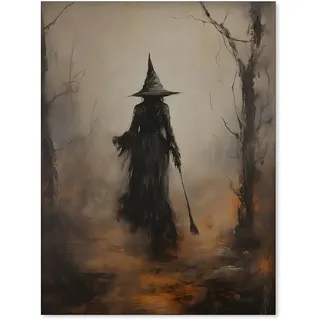 WBSTGUE Rustikale Hexen-Poster im Vintage-Stil, Halloween-Wandkunst, Hexe im Wald, Gemälde, Drucke, Gothic, dunkel, stimmungsvolle Wanddekoration für Wohnzimmer, Schlafzimmer, 30,5 x 40,6 cm,