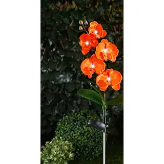 Solar Gartenstecker "Orchidee" orange, 75 cm hoch, Beetstecker, Blumenstecker, Dekostecker, Leuchtdeko, Gardendeko für Draußen - Orange