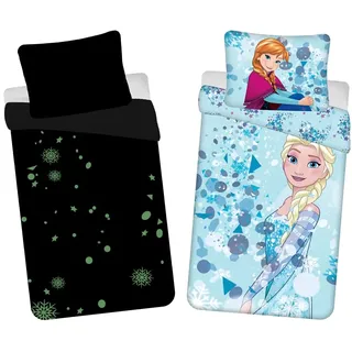 Jerry Fabrics Disney Frozen hellblau mit Glanzeffekt Kinderbettwäsche Bettbezug 140x200 cm und Kissenbezug 70x90 cm