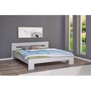 Interlink Inter Link - Bett - Bettrahmen – Bettgestell – Jugendbett – Gästebett – Doppelbett – Modernes Bett -ohne Lattenrost - Weiß lackiert - Annik - 180x200cm