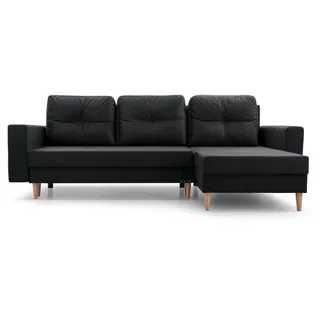 MOEBLO Ecksofa CARL – Ottomane Links und rechts montierbar, Couch für Wohnzimmer, Schlafsofa Sofagarnitur Sofa Eckcouch L-Form Wohnlandschaft, mit Bettkasten und Schlaffunktion - Schwarz (Manila 18) - Schwarz