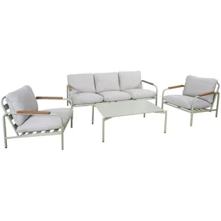 MCW Gartengarnitur Hellgrün, Beige 1x 3-Sitzer Gartenbank, 2x Sessel und 1x Tisch-Set , Metall , Gartenmöbel, Gartengarnituren, Gartenmöbel-Sets